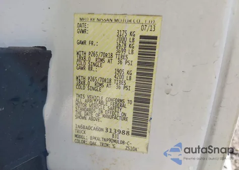 2013 Nissan Titan Sv from USA, damaged, VIN 1N6BA0CA6DN313988